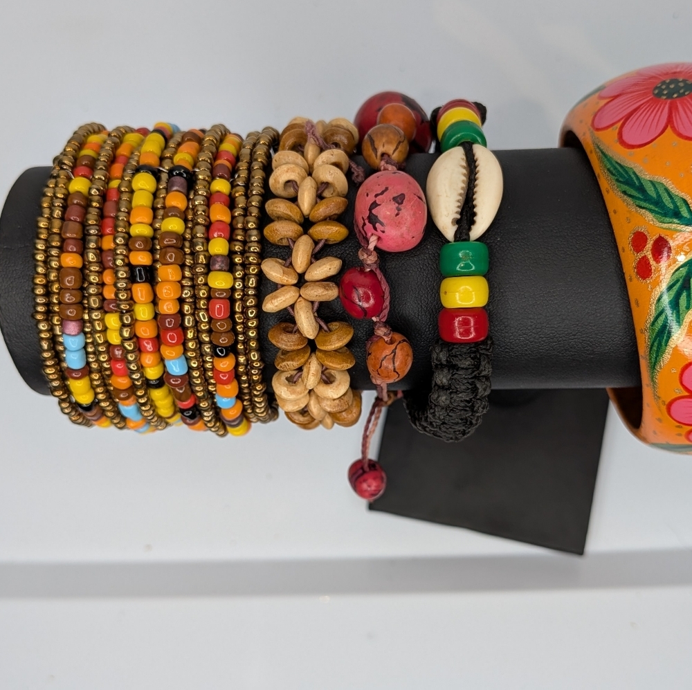 Boho Jewelry Lot Wood Bead Necklaces Bracelets Shell Indie Hippie Festival - Picture 5 of 14